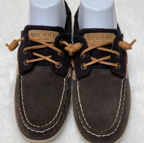 Sperry Brown Suede & Tan Leather Boat Shoes - Picture 4 of 12